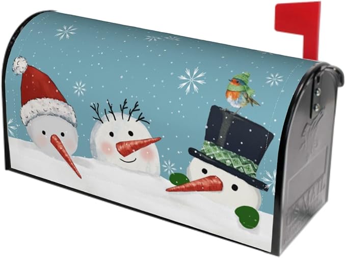 Winter Blue Mailbox Covers Magnetic Standard Size 18 x 21 Inch Snowman Snowflake Bird Letter Box Cover Outdoor Mail Wraps Cover for Garden Home Yard Decor