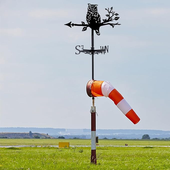 SUPERDANT Owl Weathervane Wrought Iron Wind Vane Owl on Branch Animal Metal Weather Vane Roof Garden Direction Sign Weathercock Outdoor Farmhouse Decoration Garden Wind Measuring Tool