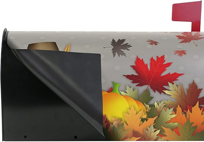 WOOR Thanksgiving Pumpkin with Hat Autumn Fall Leaves Magnetic Magnetic Mailbox Cover Standard Size for Garden Yard Outdoor Decorations-18 x 20.8"