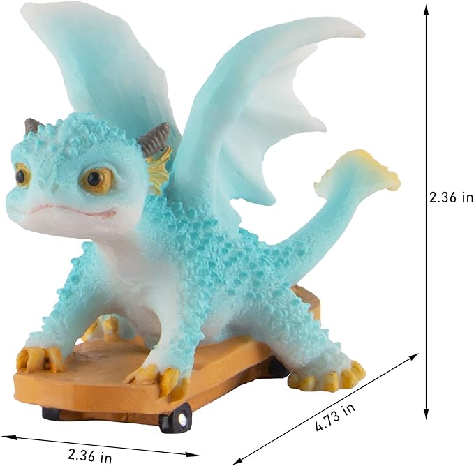 Dragon Statue on Skateboard - Mini Figurine, Resin Home Decor, Cute Ornament, Lucky Animal Garden Statue for Micro Landscape