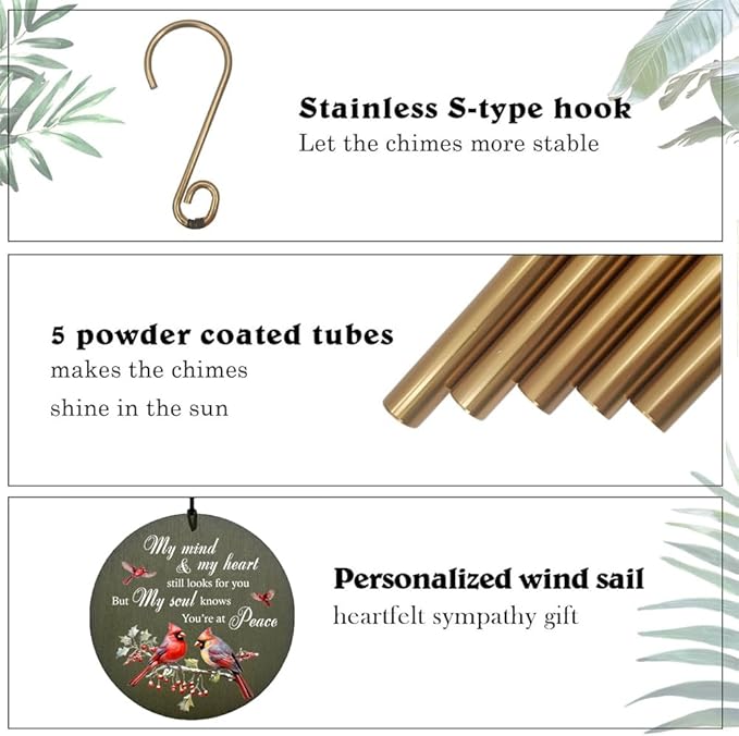 Personalized Sympathy Wind Chime, Memorial Gifts Wind Chimes for Loss of Loved One, Commemorative Sympathy Bereavement Gifts for Condolences/Funeral, Product in USA