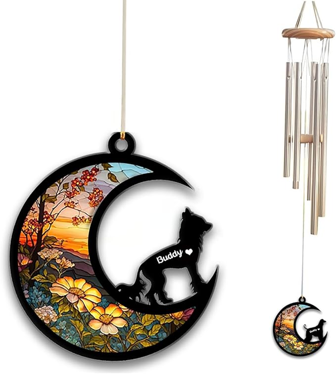 Chinese Crested Dog Sun Catcher Wind Chime, Custom Sunflower Suncatcher Dog Memorial Wind Chime, Dog Loss Gift, Dog Sympathy Gift, Pet Loss Suncatcher, Outdoor Garden Decor