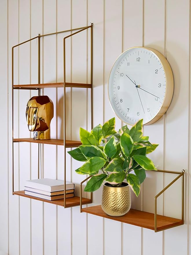Oairse Articicial Plants Indoor Small Fake Plants in Pots Faux Pothos N‘ Joy Potted Plant Fake Indoor Plants with Gold Pots for Bathroom Living Room Office Desk Shelves