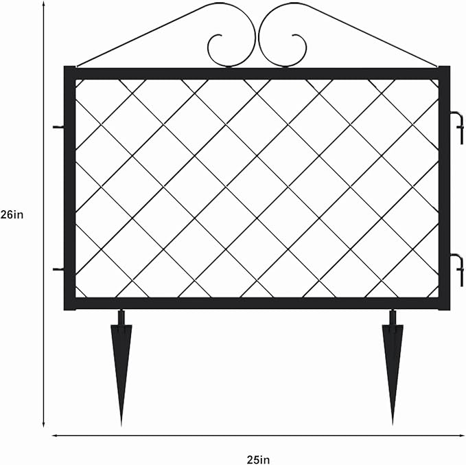 Zhongma Decorative Metal Garden Fence, Pack of 4pcs, Total 26" H x 97.5" L