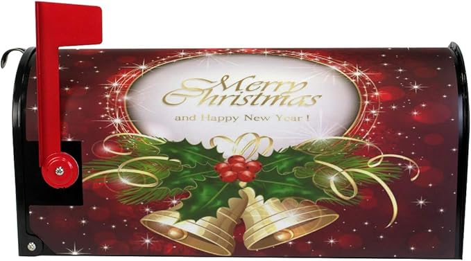 ALAZA Christmas Bells and Holly Berries Magnetic Mailbox Cover Standard Size for Garden Yard Outdoor Decorations-18 x 20.8"