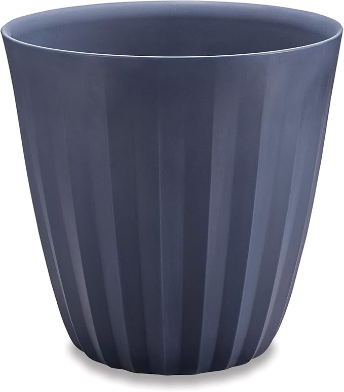 Crescent Garden Pleat Modern Decorative Planter, Indoor/Outdoor Pot, Resin Planter with Drain Hole - 19" W x 19" H (Midnight)