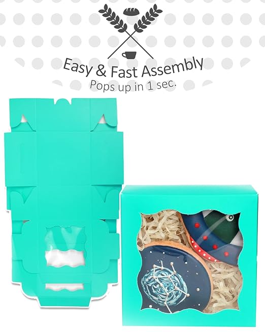 qiqee Mint Blue Bakery Box with Window 4x4x2.5 inch 30Packs Macaron Boxes Small Donut Pastry Boxes for Party Mini Cookie Boxes