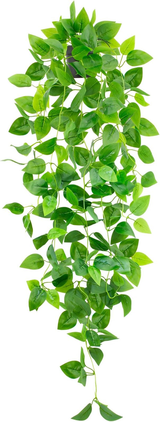 Artificial Hanging Plants Small Fake Pothos 39-in Long Potted Vine Plant Faux Trailing Ivy Vine for Shelf Home Office Indoor Outdoor Garden Greenery Decor (Black Pot)