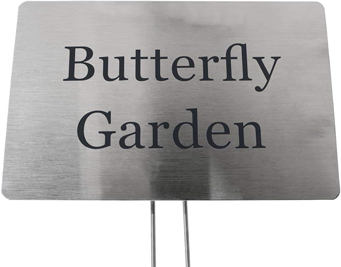 Stainless Steel Garden Sign. 6 x 4 Sign with a 10" Stake. Great as a Garden Memorial or Plant Label (Stainless Steel, 4 x 6)