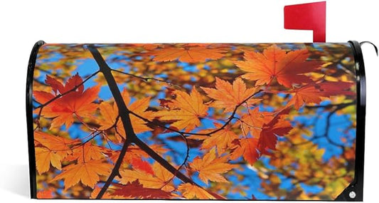 WOOR Red Yellow Fall Maple Leafs Magnetic Magnetic Mailbox Cover Standard Size for Garden Yard Outdoor Decorations-18 x 20.8"