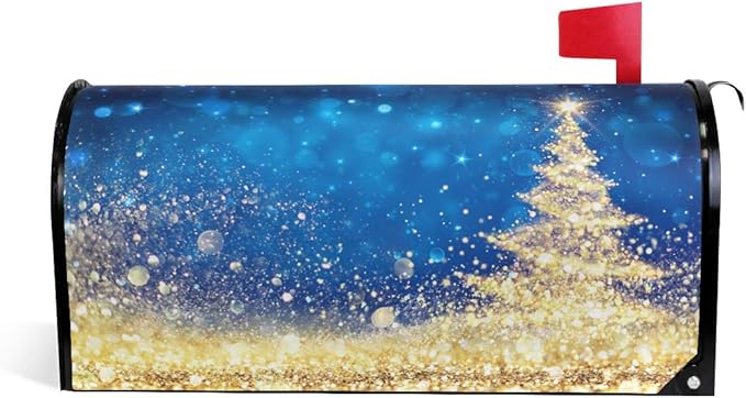 ALAZA Golden Glitter Christmas Tree Magnetic Mailbox Cover Oversized for Garden Yard Outdoor Decorations-25.5" x20.8
