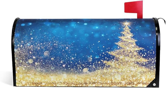 ALAZA Golden Glitter Christmas Tree Magnetic Mailbox Cover Oversized for Garden Yard Outdoor Decorations-25.5" x20.8