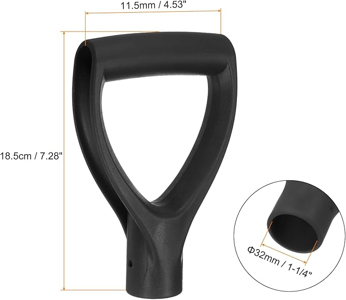 HARFINGTON 2pcs Shovel D Grip Handle 1-1/4""(32mm) Inner Dia. ABS Plastic Spade Snow Shovel Replacement Garden Accessories for Digging Raking Tool, Black