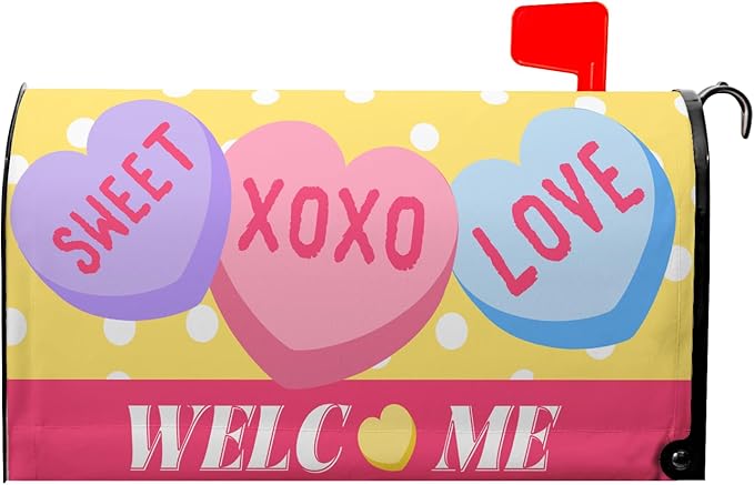 Welcome Valentines Day Mailbox Covers Magnetic Standard Size 18X21 Inch Love Heart Candy Polka Dot Mailbox Wraps Cover Decoration Outdoor Garden Home Yard Outside