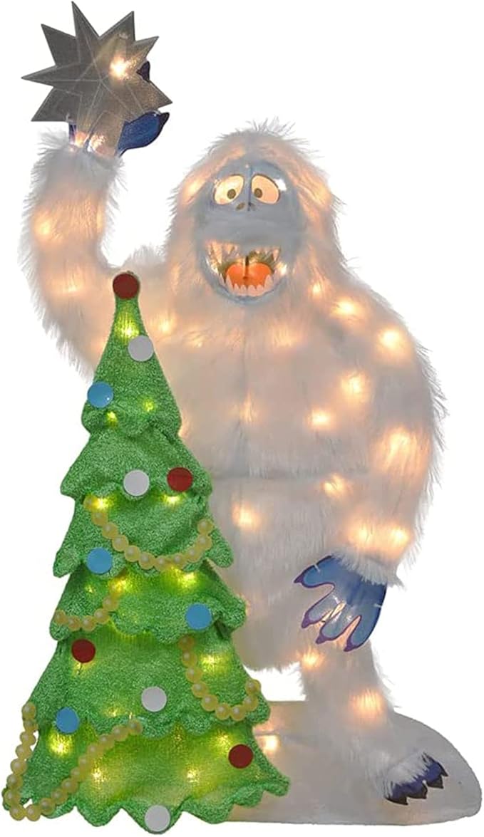 ProductWorks 32 Inch Bumble The Abominable Snow Monster and Christmas Tree Indoor/Outdoor Yard Ornament, Holiday Display with 70 Clear LED Lights