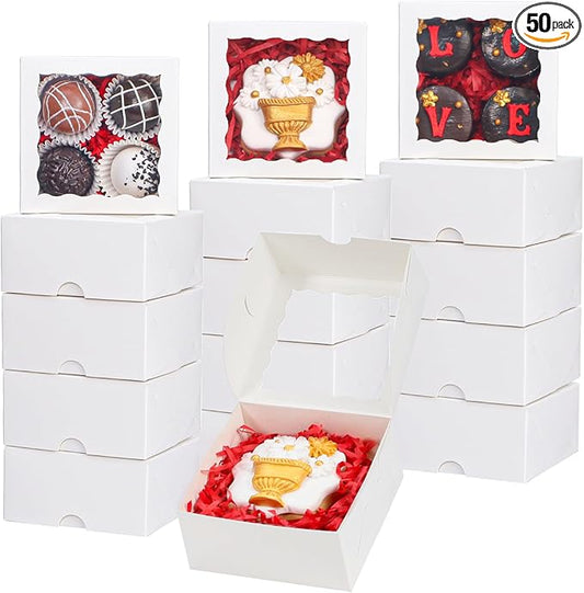 50pcs 3¼"X3¼X1½ Inch Bakery Boxes with Window Cookies Boxes Soap Box Chocolate Truffle Boxes Macaron Boxes .Dount Boxes Gift Treat Boxes for Cake Browine pastries.or gifts goodies Party Favor