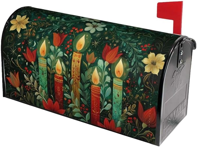 Christmas Candles Mailbox Covers Magnetic Letterbox Covers 21x18 Inch for Garden Outdoor Decoration