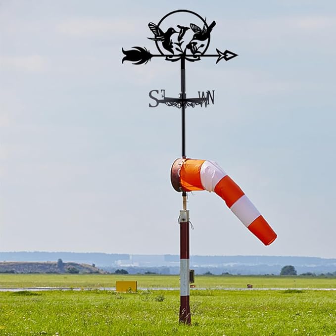 SUPERDANT Hummingbird Weather Vane Wrought Iron Wind Vane Flowers Garden Weathervane Wind Direction Indicator for Outdoor Roof Yard Decoration