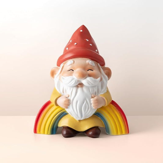 Christmas Santa Gnome Statue with Polka Dot Hat, Colorful Rainbow Base, Indoor Outdoor Decorations, Cheerful Guardian for Garden Porch Patio Yard, Home Decor Housewarming Christmas Party Gift (Red)