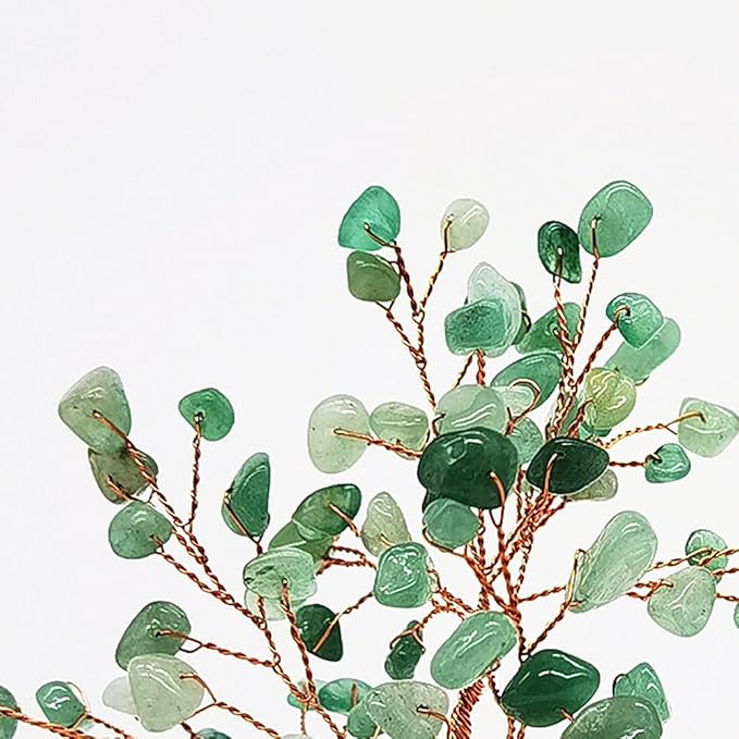 Quartz Crystal Feng Shui Money Tree Natural Agate Flakes Geode Base Bonsai Style Decoration for Luck and Wealth 3.6"- 4.6"(Green)