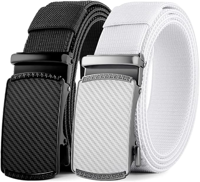 DOOPAI Belt Men, elastic golf belts for men, 2 Pack Nylon Ratchet Belt Mens Belts Casual, Adjustable Trim to Fit