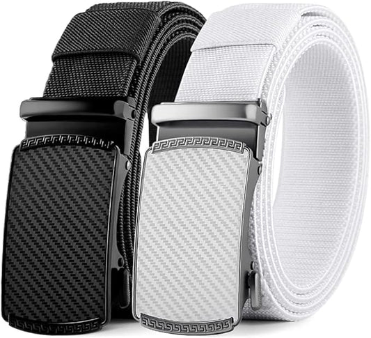 DOOPAI Belt Men, elastic golf belts for men, 2 Pack Nylon Ratchet Belt Mens Belts Casual, Adjustable Trim to Fit