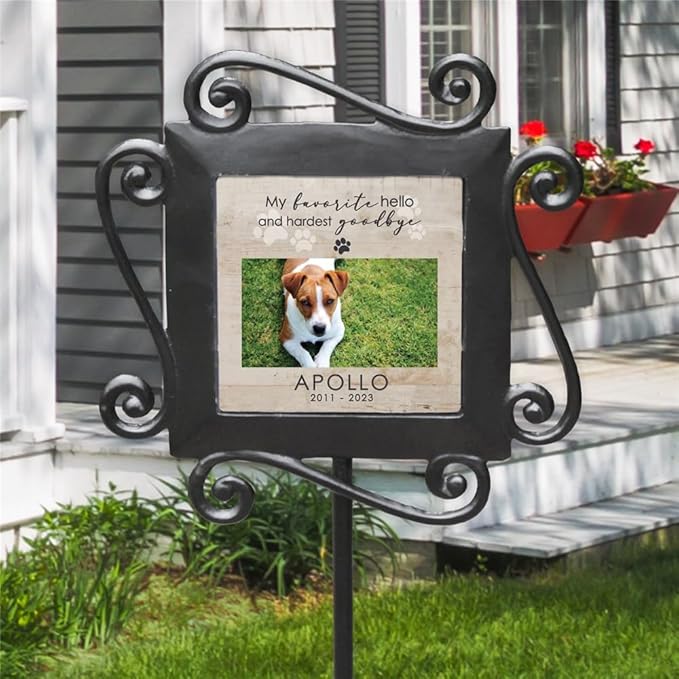 GiftsForYouNow Hardest Goodbye Personalized Pet Memorial Garden Plaque with Photo