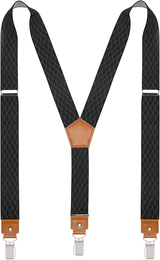 Suspenders for Men Y Back Adjustable Elastic with Strong Clips 47 Inches