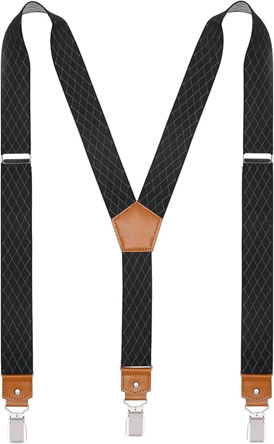 Suspenders for Men Y Back Adjustable Elastic with Strong Clips 47 Inches