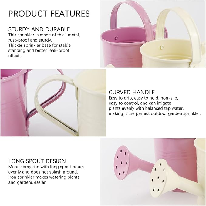2Pcs Mini Watering Can Sprinkler Bucket for Kids Metal Gardening Water Pot for Outdoor and Indoor House Plants, /Beige/Cute Watering Can
