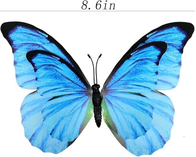Giant Butterfly Garden Stakes Decorations Outdoor 3D Blue Butterflies Lawn Decorative Yard Decor Patio Accessories Ornaments PVC Gardening Art Christmas Whimsical Gifts (Pack of 24)