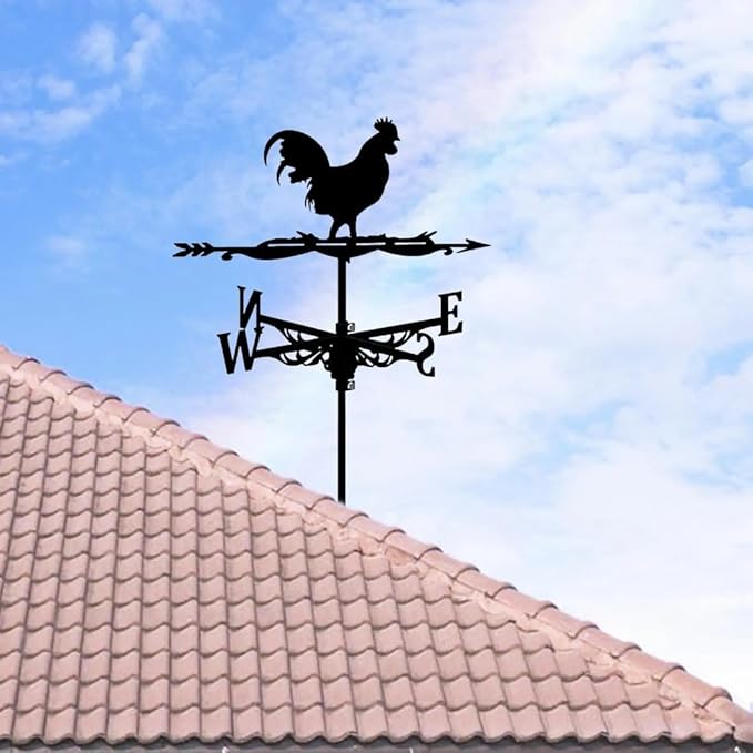 Black Stainless Steel Rooster Weathervane Roof Mount Iron Weather Vane Animal Wind Vane for Farmhouse Courtyard Garden Decor