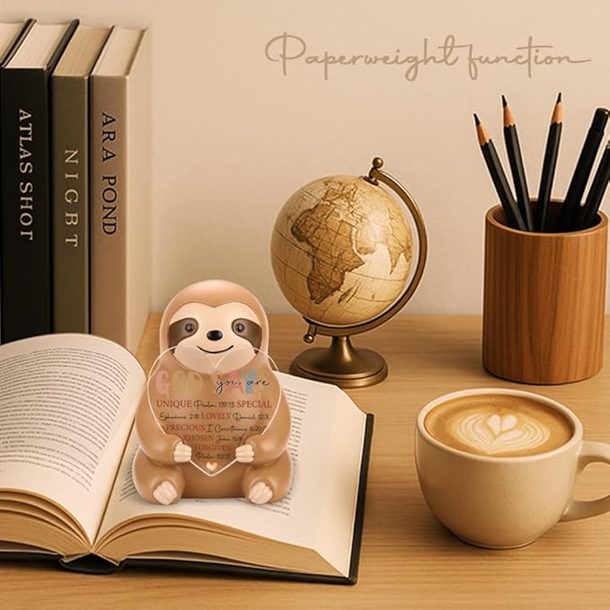 Sloth Figurine Gift with Heart Acrylic Plaque, Christian Affirmation Collectible Figurine, Positive Gifts for Women Sister Friends Family Desk Decor YSS5