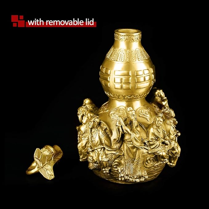 BRASSTAR Golden Brass Bagua Gourd Wu Lou Statue 7.5”(H) Feng Shui Taoist Deities Hulu/Calabash Figurine Home Garden Decor Health Prosperity PTZY024