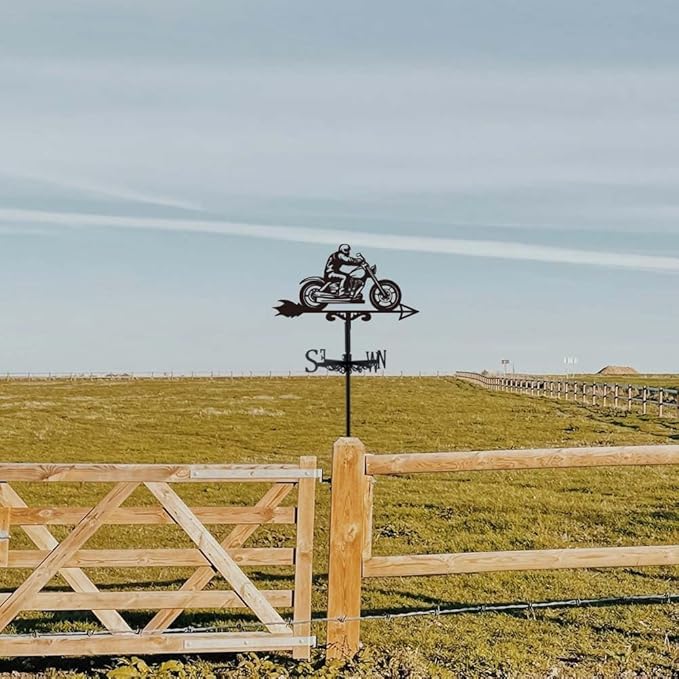 SUPERDANT Motorcycle Man Weather Vane Retro Motorcycle Wind Vanes for Yard Metal Weathervane Roof Mount for Gardens Outside Black Weathervanes Farmhouse Garage Barn Sheds Patio Decorations