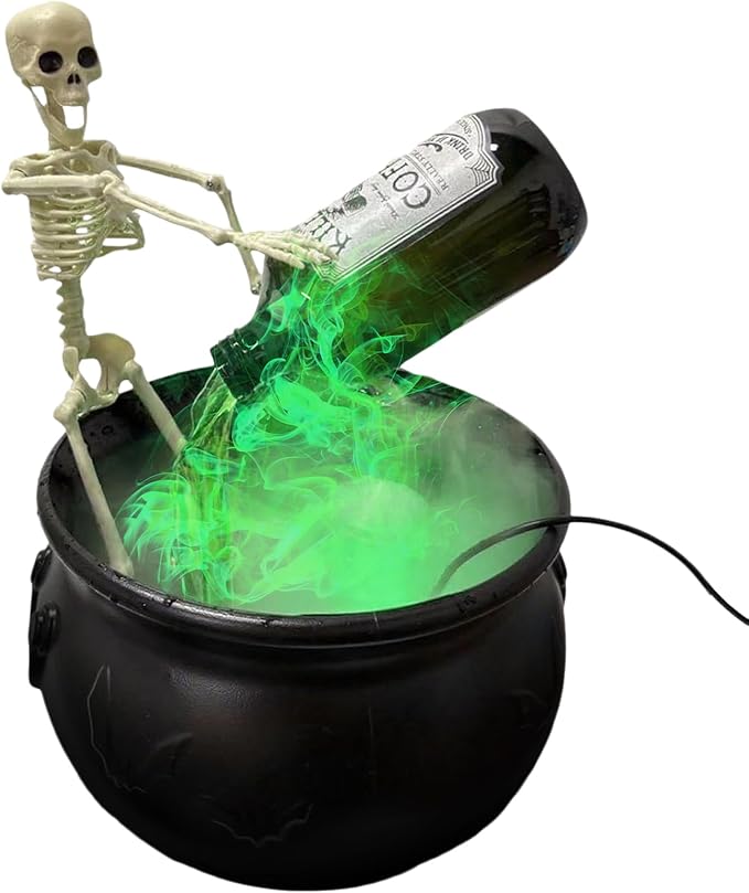 Halloween Decorations Indoor,Cauldron Halloween Decor with Magic Floating Potion Bottles and Diffuser - Black Plastic Witches Bowl