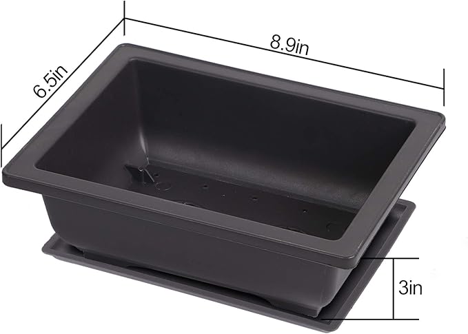KINJOEK 15 PCS 8.9 Inch Plastic Bonsai Training Pots with Drainage Hole Trays, Rectangular Plant Bonsai Tree Planter, Flower Succulent Pots Container for Garden, Indoor, Home Decorative