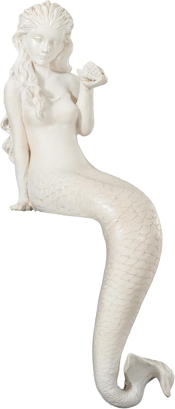 Mermaid Garden Statue, 25.6 Inch Large Outdoor Sculpture Figurines, Pretty Lawn & Patio Decor in Antique White, Made of Durable Magnesium Oxide Stone with Weather-Resistant Finish