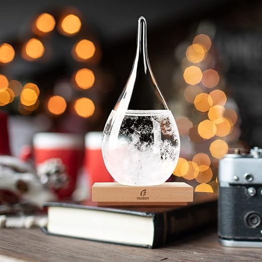 Storm Glass Weather Predictor, Glass Sphere with Wood Base, Christmas Decoration Snow Globe, Storm Glass Weather Forecast Weather Station Unique Christmas Gift