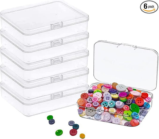 Goiio 6 Pcs Mini Plastic Storage Containers Box with Lid, 5x4x1.3 Inches Clear Rectangle Box for Collecting Small Items, Beads, Game Pieces, Business Cards, Crafts Accessories