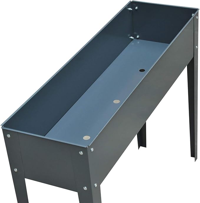 Outsunny Metal Raised Garden Bed, Elevated Planter Box with Legs and Drain Holes, Dark Gray