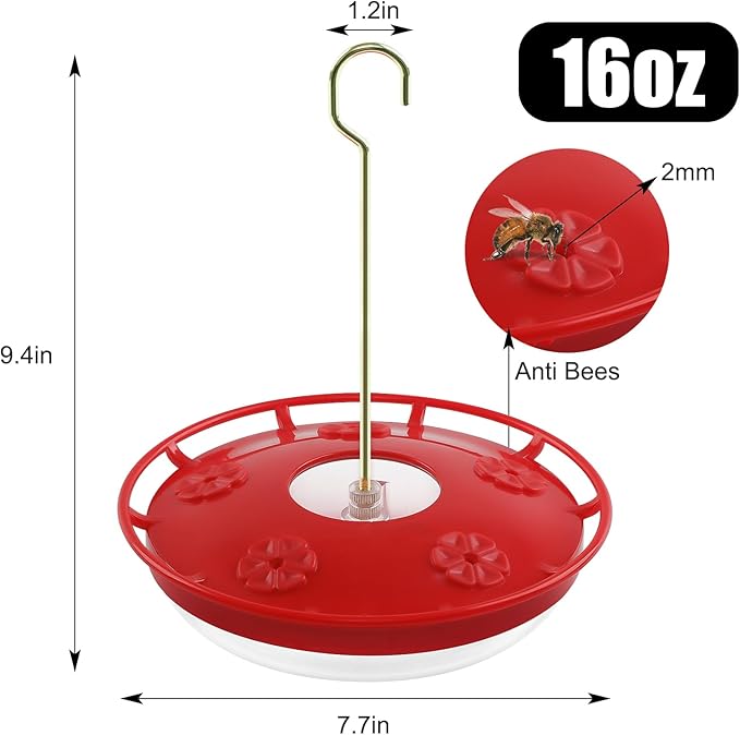 FEED GARDEN 2 Pack 16 OZ Hummingbird Feeders for Outdoor 5 Feeder Ports Ant Bee Proof Leak-Proof Cleaning Brushes Nectar Easy Clean Fill Bird Feeder for Garden Red Décor for Mom