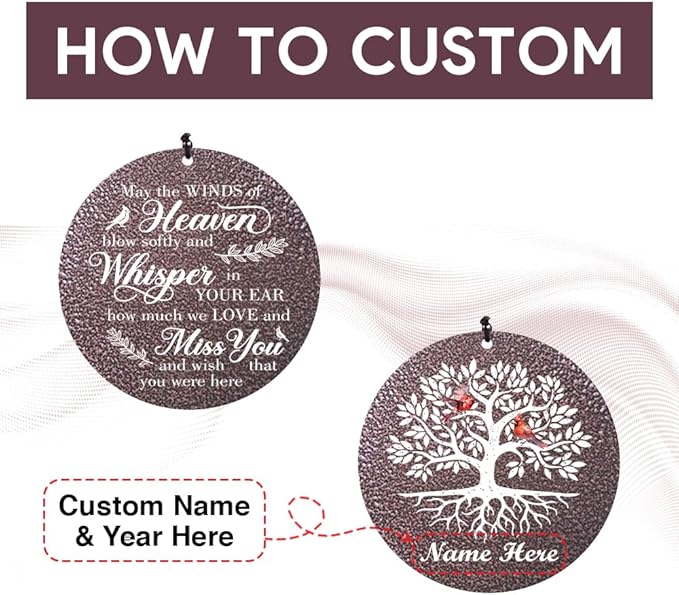 Sympathy Wind Chimes Life Tree, 36inch Personalized Memorial Wind Chimes, Cardinal Wind Chime for Loss of Loved Dad/Mom, Memorial Gifts Deep Tone Outdoor Decorations (Produced in USA)