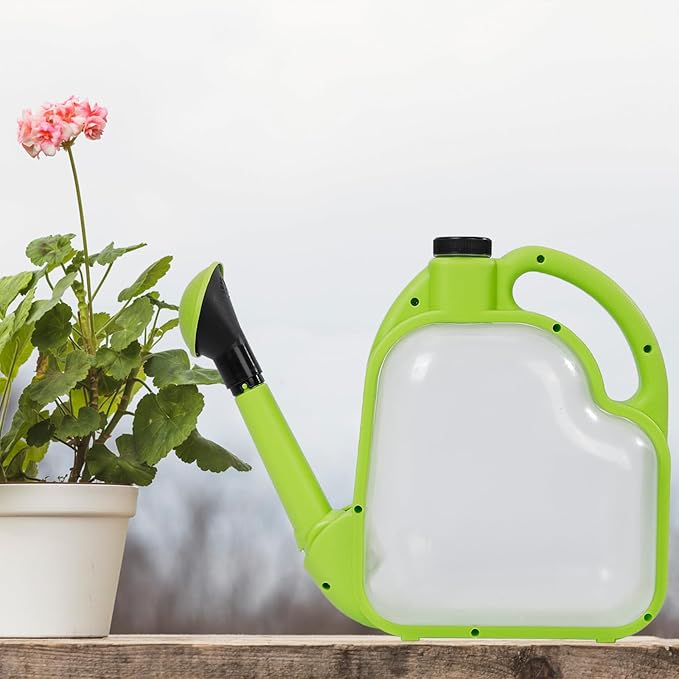 4L Foldable Clear Plastic Watering Can with Rotating Nozzle Long Spout Ideal for Indoor and Outdoor Gardening - Green