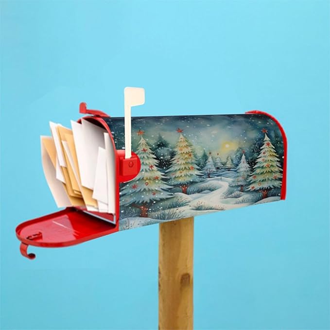 DADABULIU Mailbox Covers Christmas Tree Watercolor Winter Forest Christmas Tree Watercolor Winter Forest Magnetic Letter Post Box Cover Standard Size 25.5 x 21 Inch Garden Yard Home Decorative