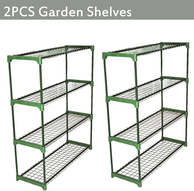 Panana 4 Tier Garden Greenhouse Steel Staging Shelving Plant Stand Garden Shelving Unit Garage Storage Racking, 2 Pack Plant Racks