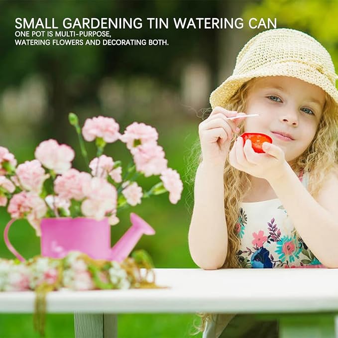 2Pcs Mini Watering Can Sprinkler Bucket for Kids Metal Gardening Water Pot for Outdoor and Indoor House Plants, /Beige/Cute Watering Can
