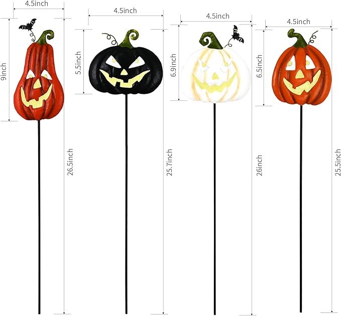 Halloween/Thanksgiving Metal Stakes Pumpkin, Jack o Lantern Spooky Faces Smile with Luminous Effect, Garden Yard Signs, Halloween Pumpkins Outdoor, Pumpkin Decorations Outdoor,Set of 4
