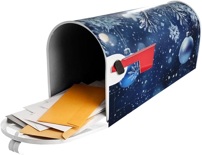 Festive Magnetic Mailbox Cover Blue Ball Christmas Pattern Outdoor Mailbox Protector Holiday Seasonal Decorative Garden Yard Home Large Size 25.5 x 21 Inch