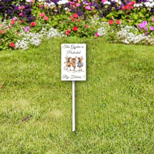 Uptell This Garden is Protected By Fairies Yard Signs with Stakes Aluminum Sign for House/Front Door Outdoor Decoration,Weather Resistant 8x12 Inch